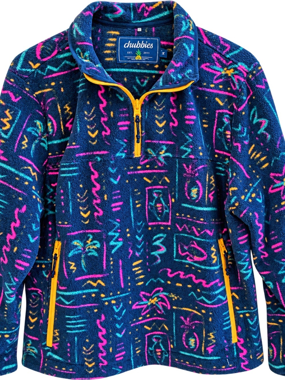 chubbies Navy Multicolor Quarter-Zip Fleece Pullover with Yellow Zippers